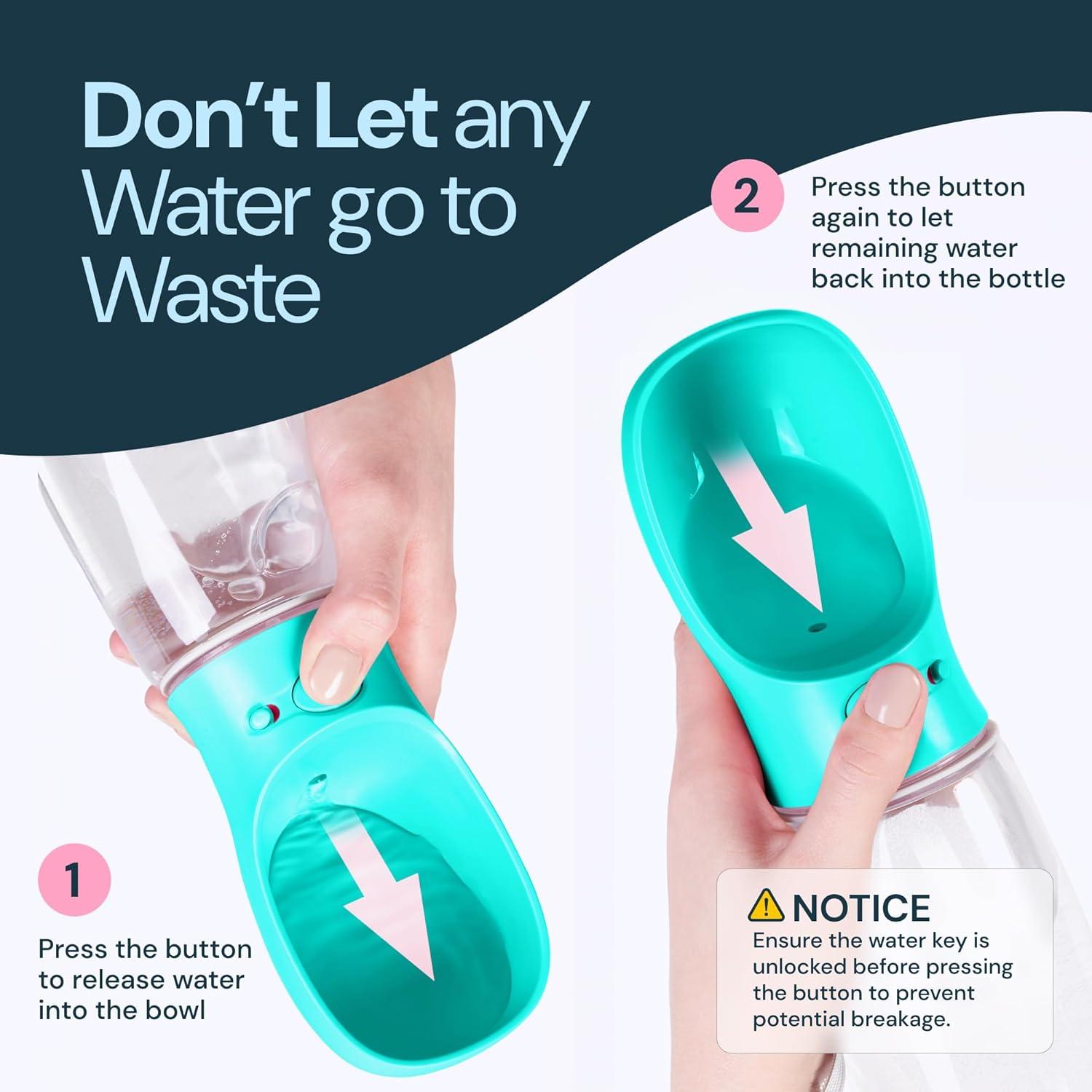 MalsiPree Leak Proof Portable Dog Travel Bottle with Bowl - 19 oz, Blue - Portable Dog Water Bowl Dispenser - Food Grade Plastic - Pet Water Bottle