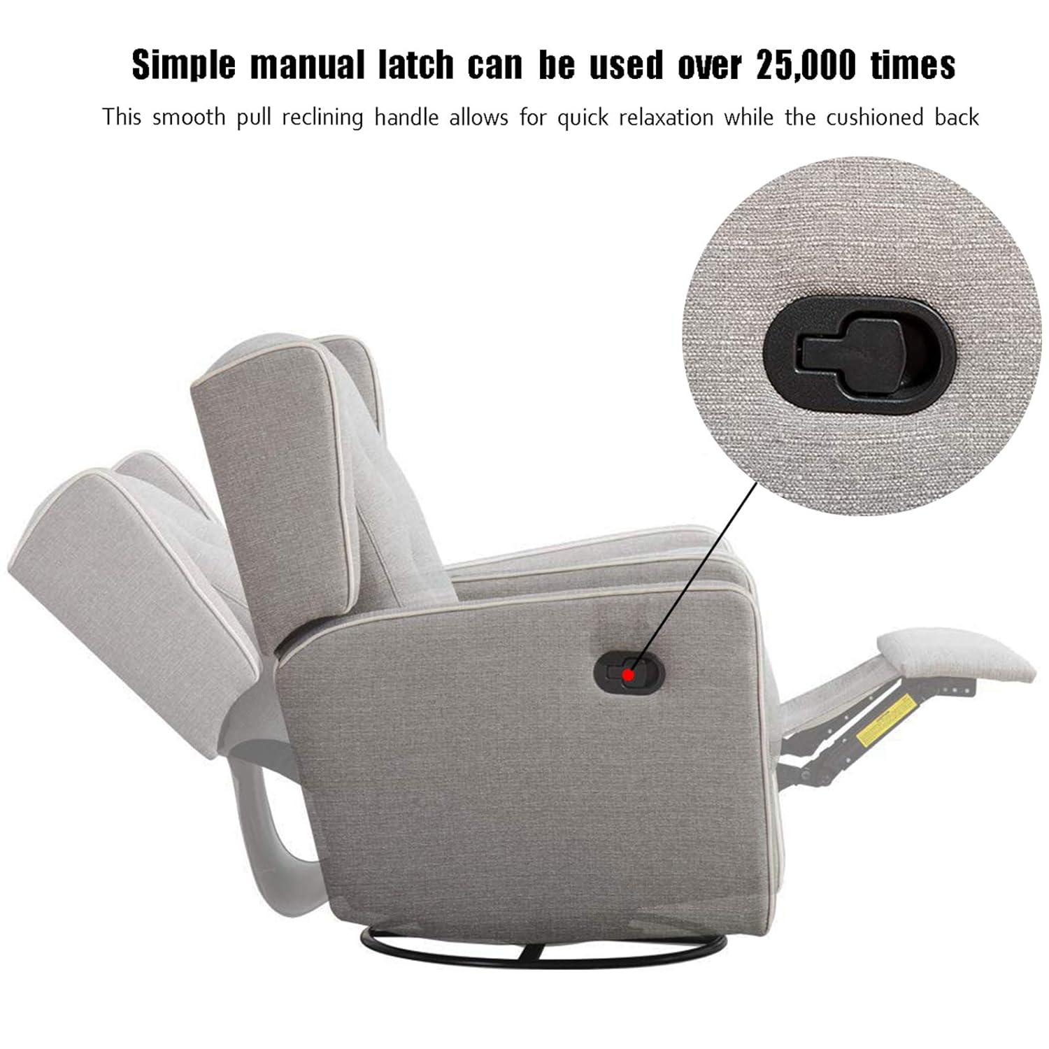 Bonzy Home Swivel Rocker Recliner Chair, Manual Reclining Chair, Single Seat Reclining Chair, Gray