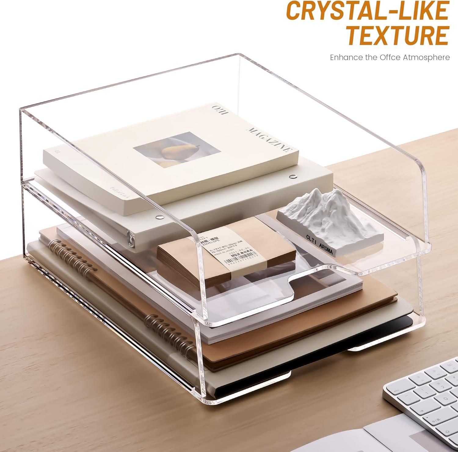 Clear Acrylic Stackable Desk Organizer Tray Set