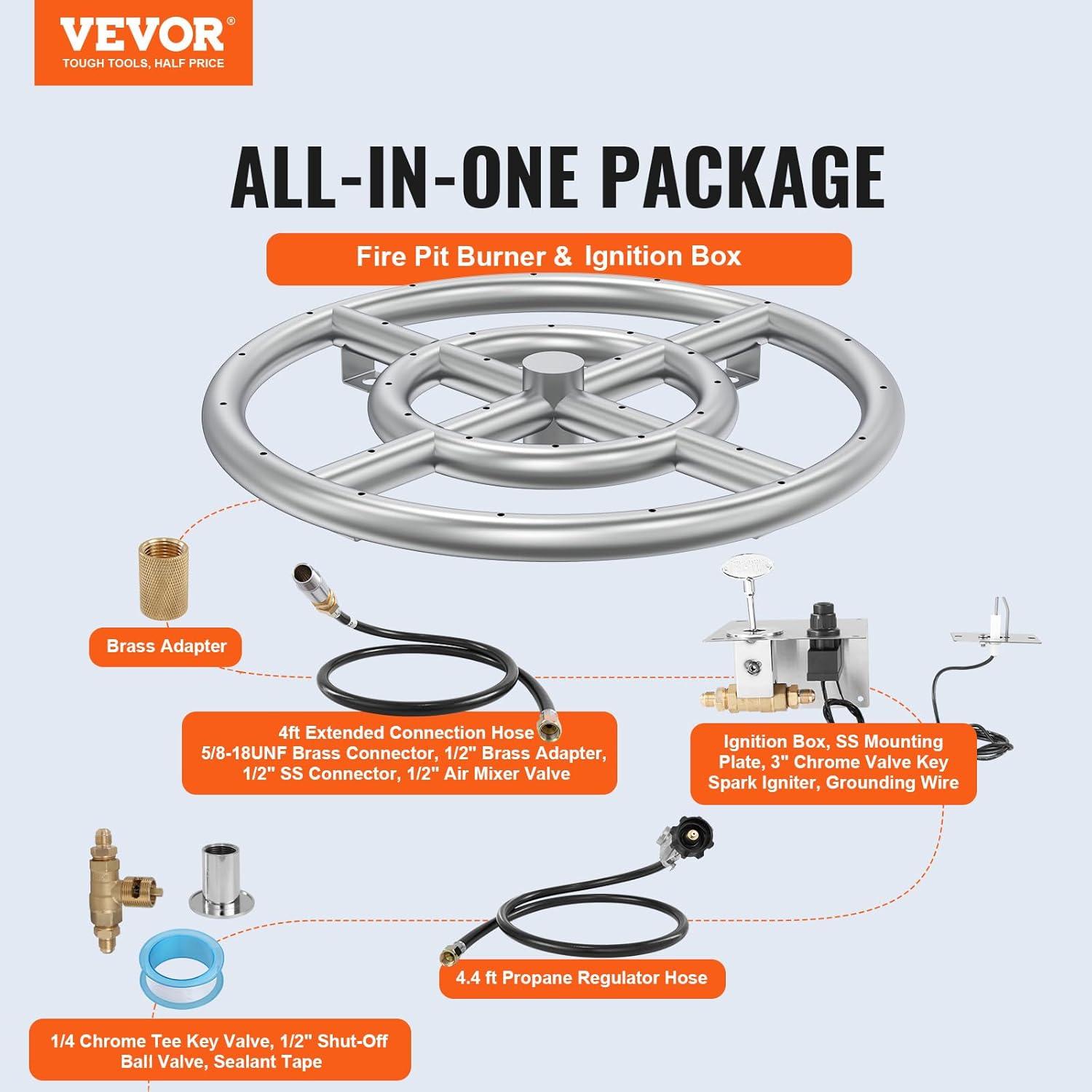 VEVOR 12'' Round Stainless Steel Fire Pit Accessory