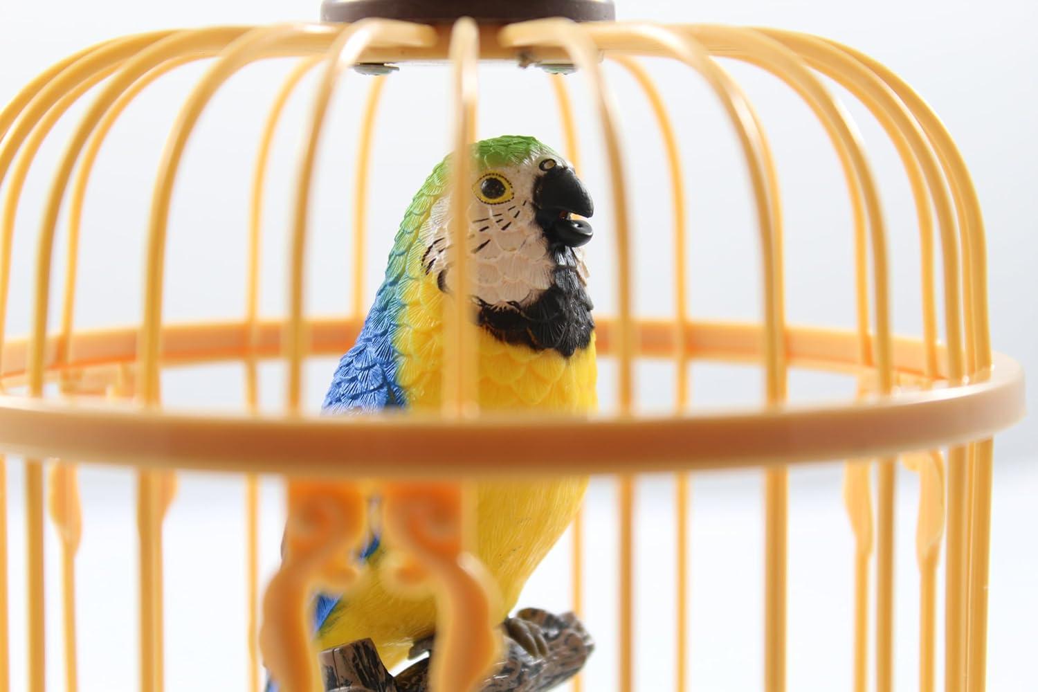 Haktoys Sound & Motion-Activated Chirping Bird in Cage – Realistic Singing Toy with Moving Beak & Melodic Sounds | Battery-Operated Decorative Desk & Room Accent