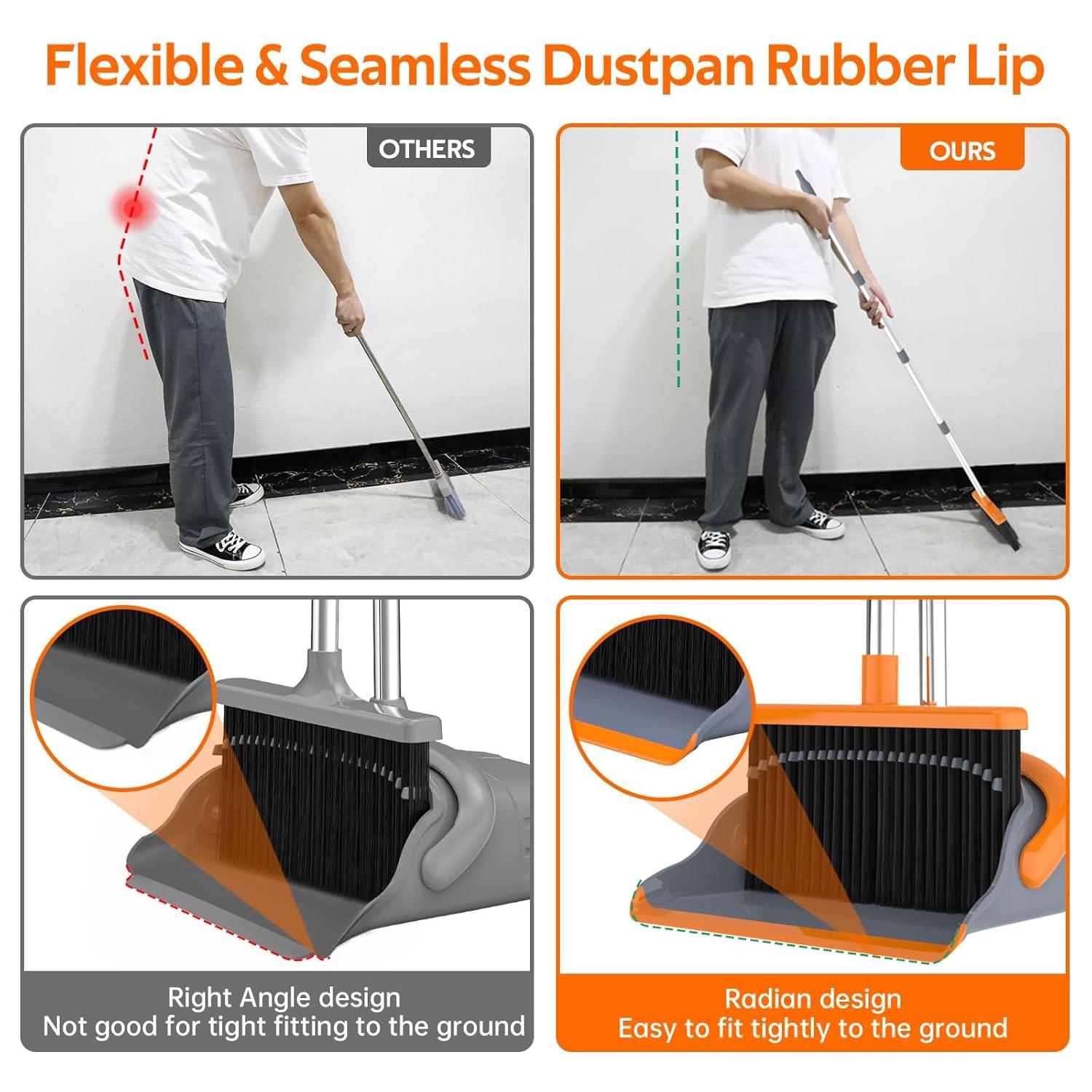 Heavy-Duty Broom and Dustpan Set for Outdoor Broom and Dust pan for Home Commercial Cleaning Supplies Angle Broom with Long Handle Perfect for Courtyard Garage Lobby Mall Market Street, B6