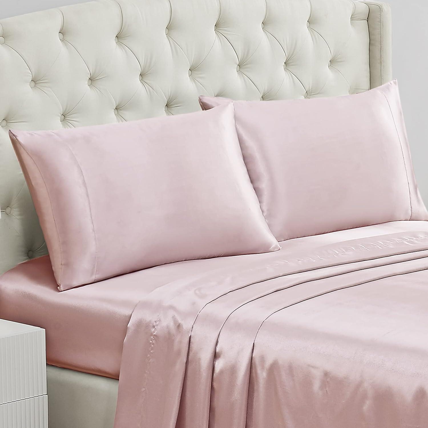 Juicy Couture Satin Pillowcase for Hair and Skin, Pink Queen Size Pillowcase Set of 2 - Silky Cooling Pillow Covers with Envelope Closure