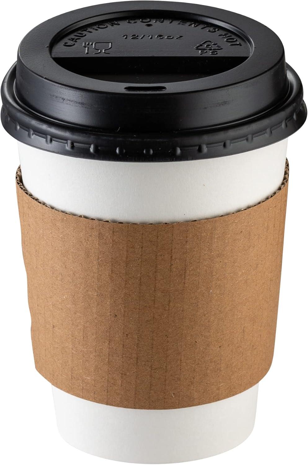 GUSTO 12 Oz Paper Cups Disposable Coffee Cups with Lids & Coffee Sleeves, 100 Sets