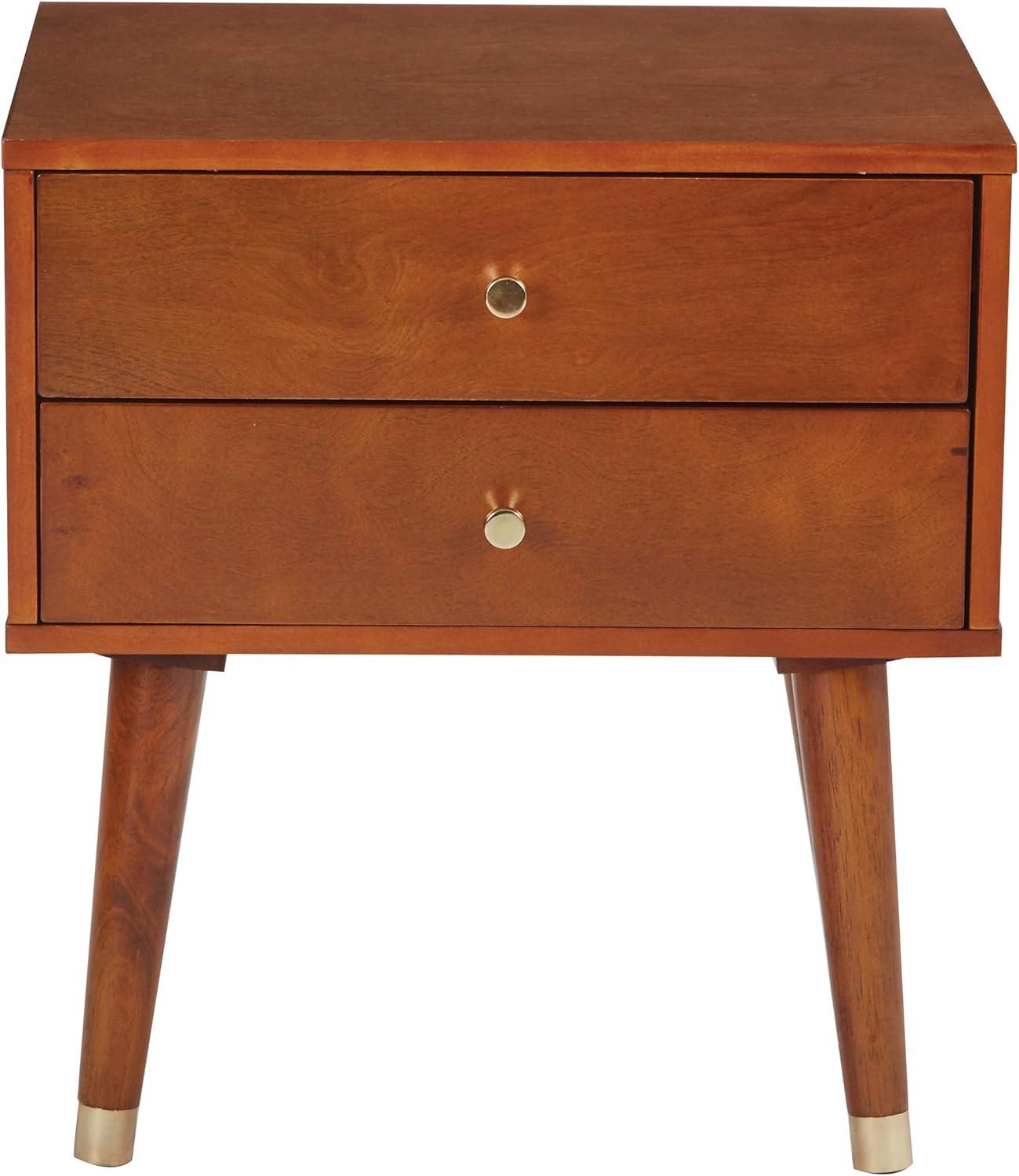 Cupertino Light Walnut Wood and Metal 2-Drawer Side Table