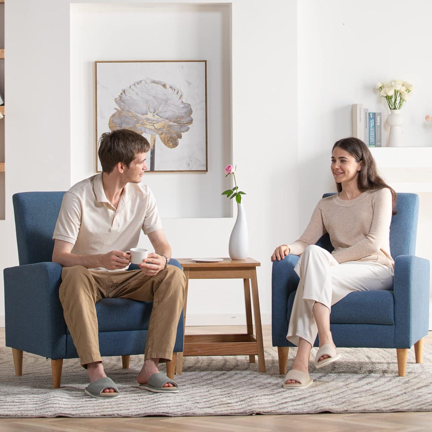 Latitude Run® Modern Upholstered Armchair with Pillows, Fabric Reading Living Room Side Chair, Single Sofa with Lounge Seat and Wooden Legs,...