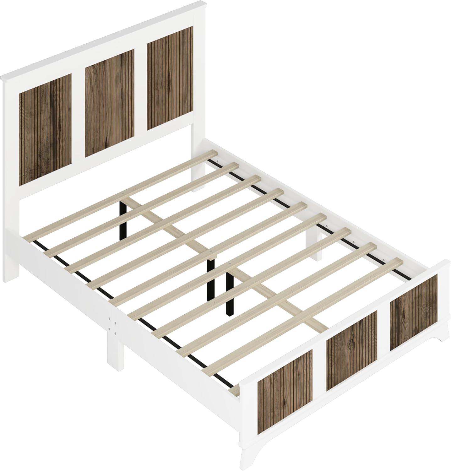 4 Pieces Bedroom Sets Queen Size Farmhouse Platform Bed with Wooden Strip Decoration, 2 Storage Nightstands and A 6-Drawer Dresser with Metal Handle for Kids Teens Adults - White