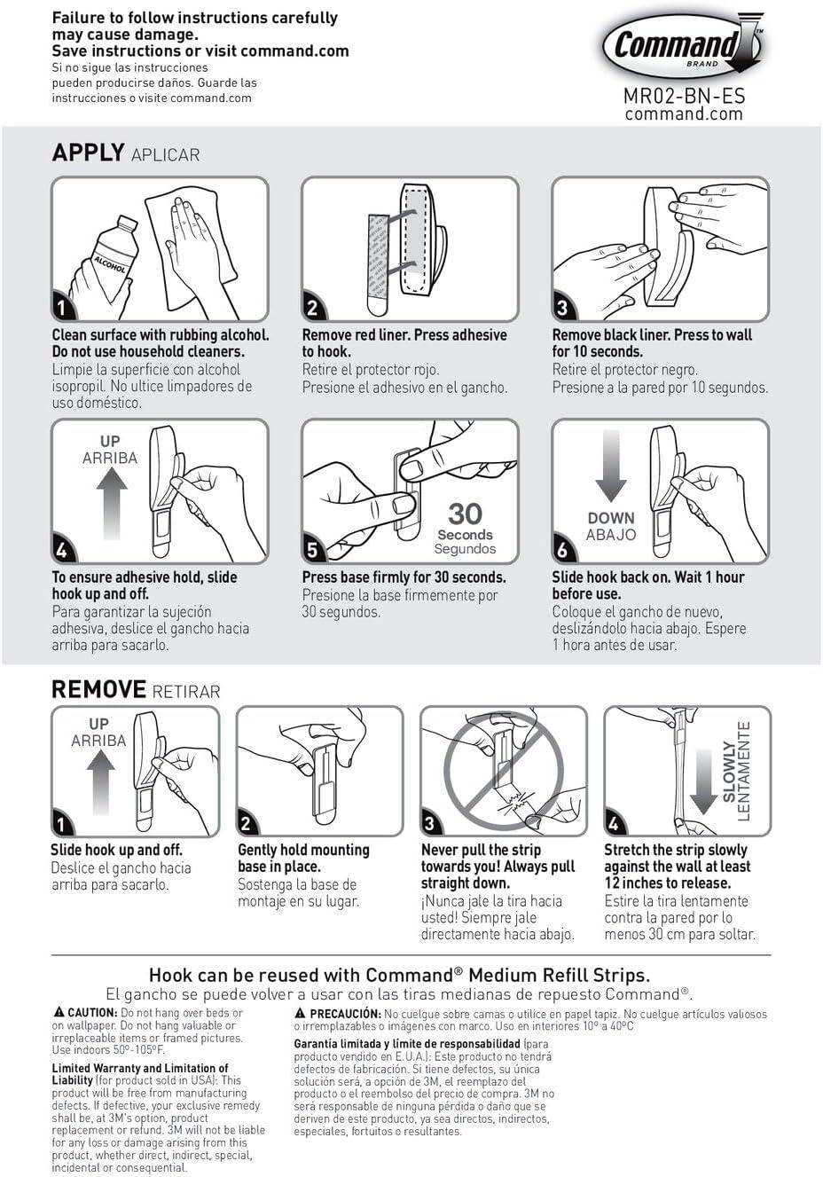 Command Hook, Medium, Brushed Nickel, 1 Hook, 2 Strips/Pack