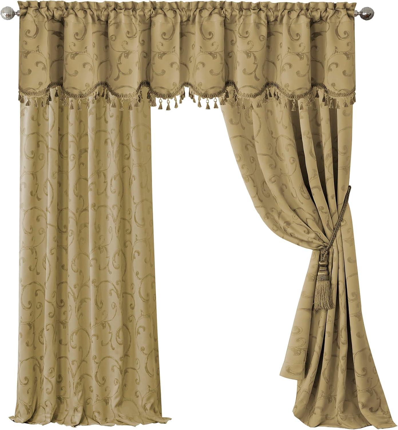 Mia Jacquard Scroll Blackout Window Curtain Panel - 52" x 95" - Gold - Elrene Home Fashions