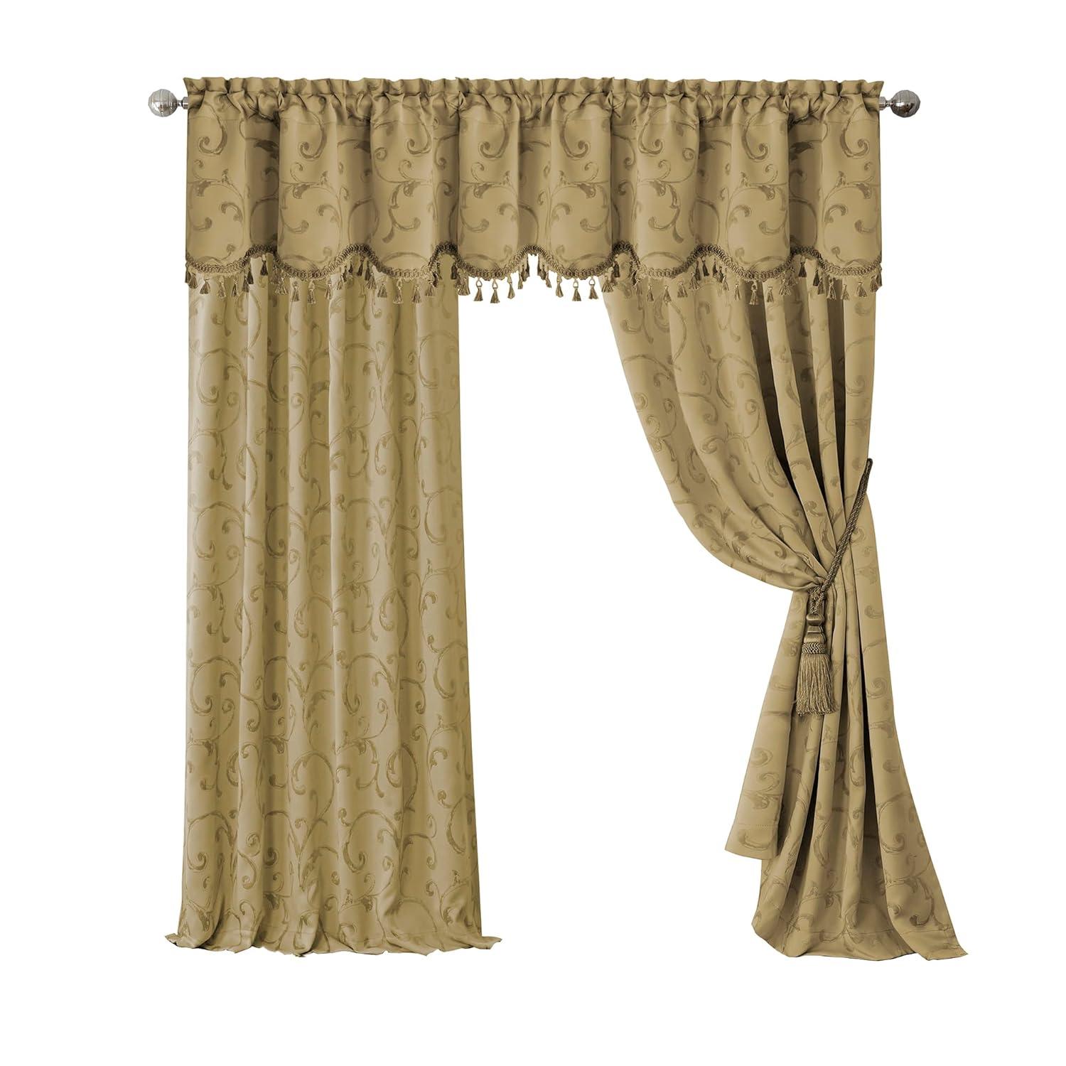 Mia Jacquard Scroll Blackout Window Curtain Panel - 52" x 95" - Gold - Elrene Home Fashions