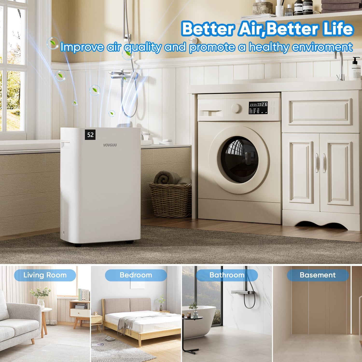 52 Pints White Portable Energy Star Dehumidifier with Drain Hose