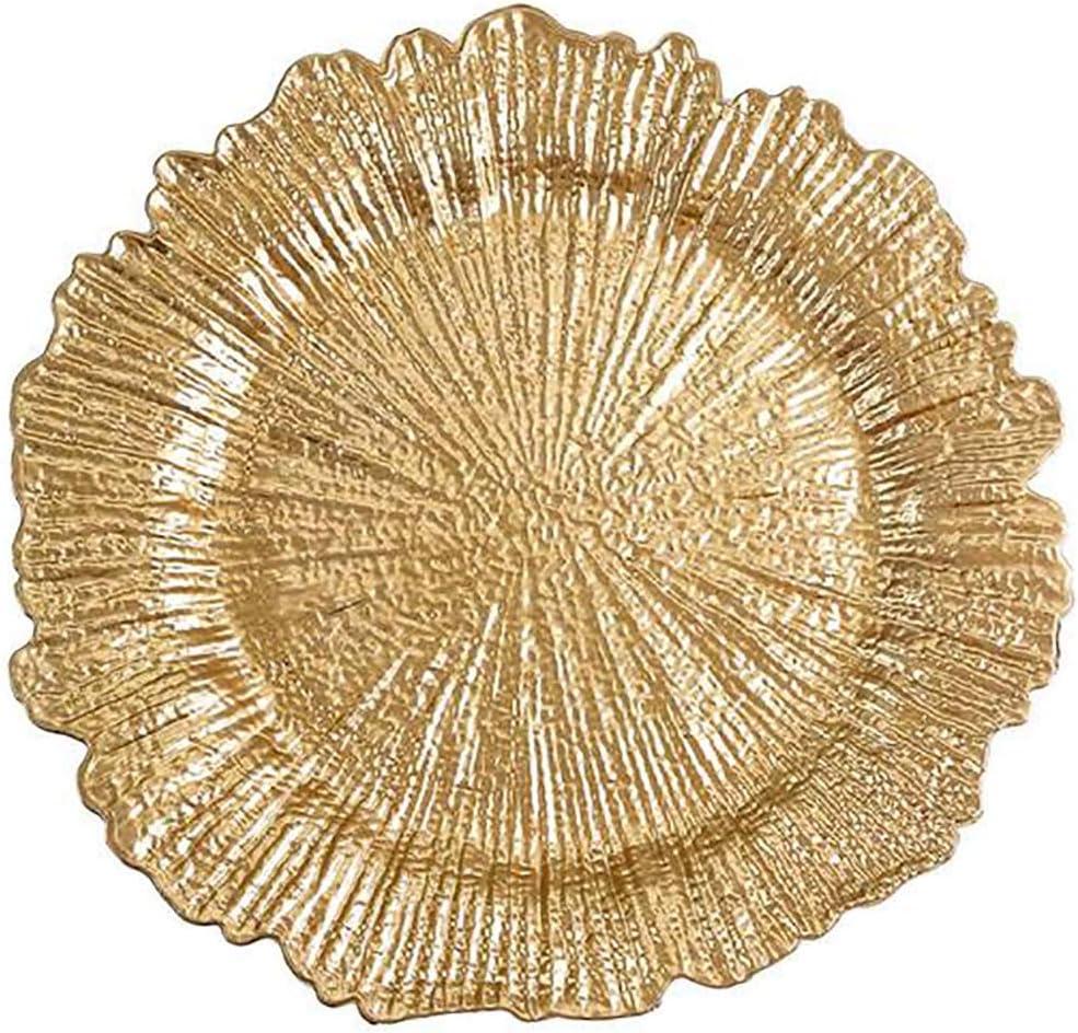 Craft and Party Charger Plate, 6 pcs 13" Round Gold Plastic Reef Charger Plate For Weddings And Elegant Settings With A Metallic Finish