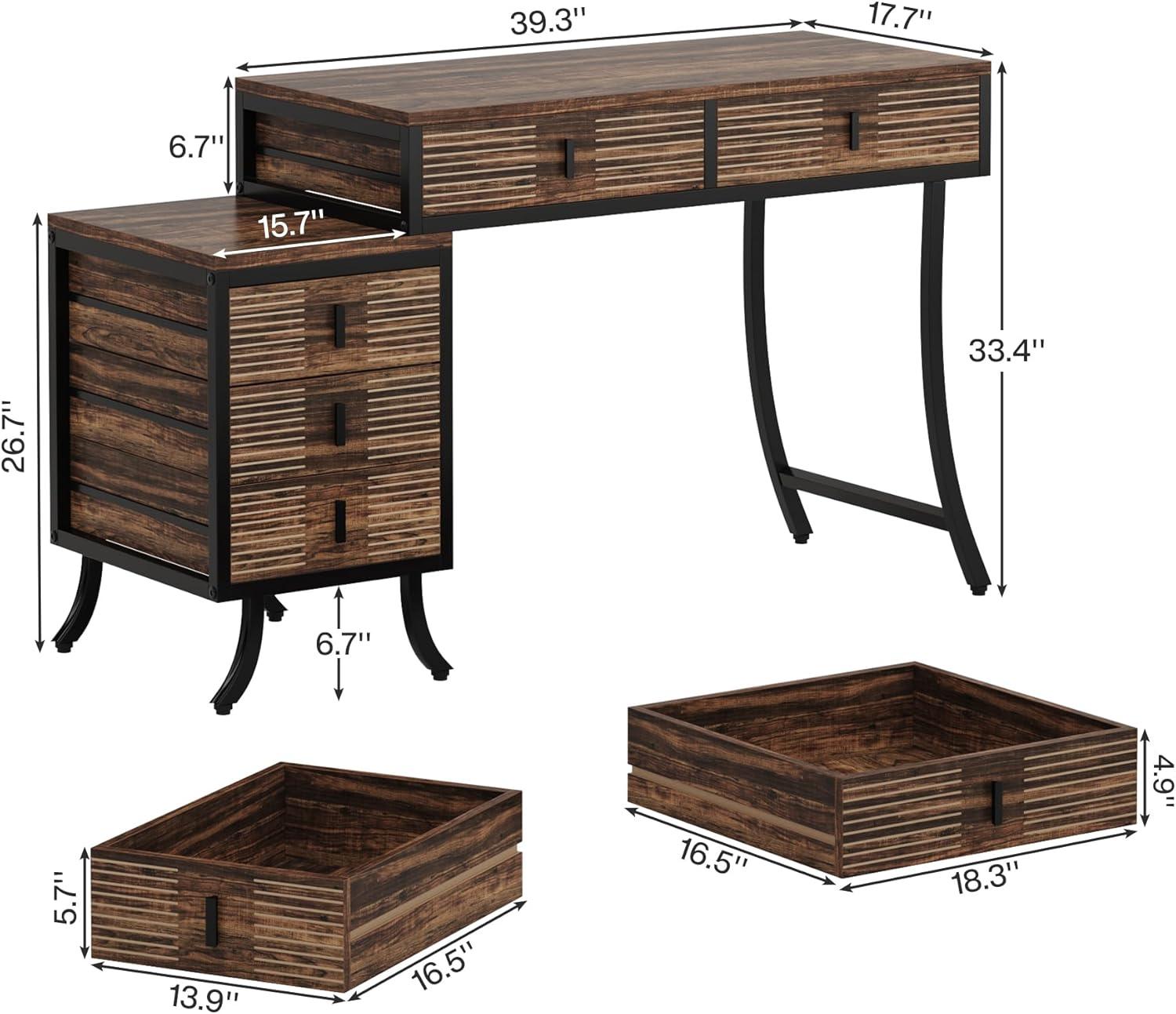 Tribesigns 55" Computer Desk, Industrial Home Office Desk with with 5 Drawers Reversible Drawer Cabinet for Home Office