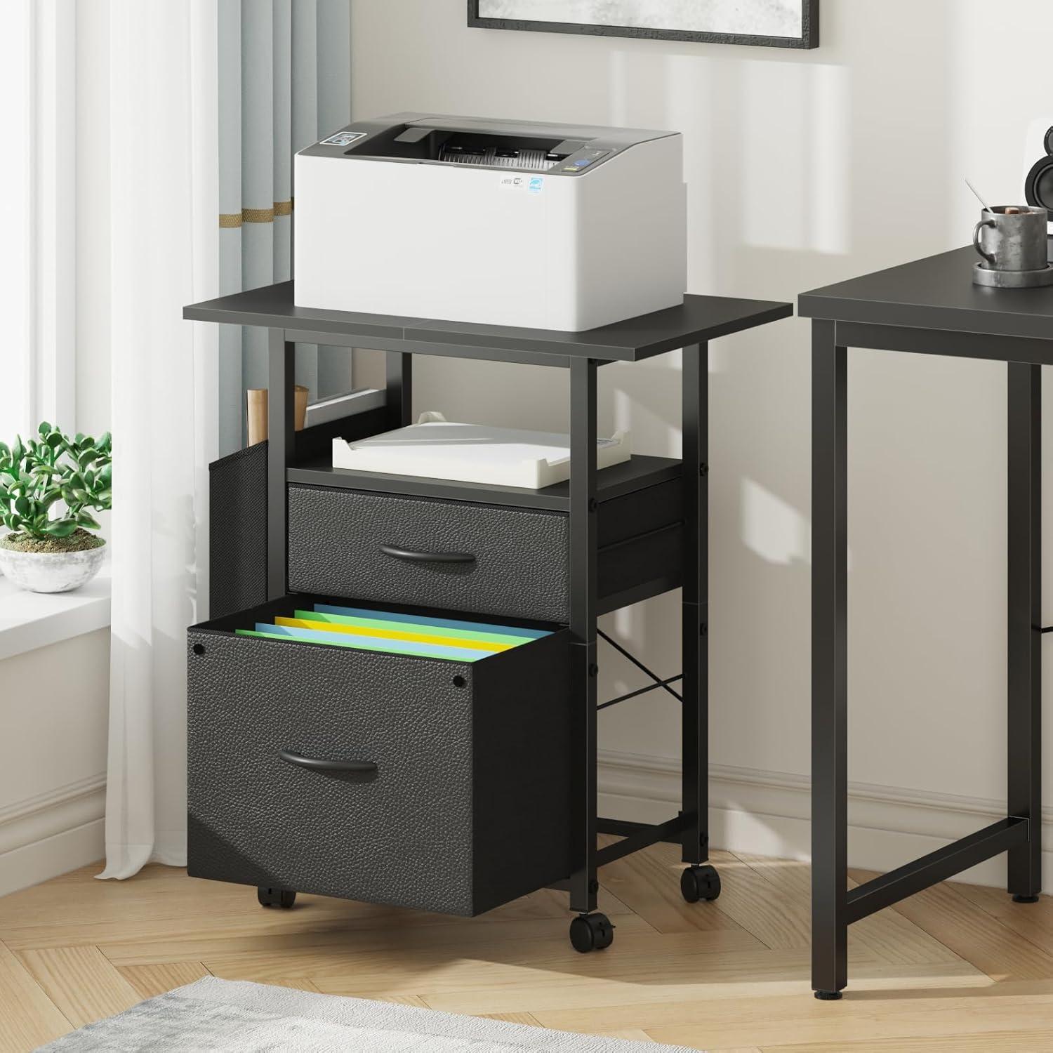 Black Mobile 2-Drawer File Cabinet with Extended Desktop