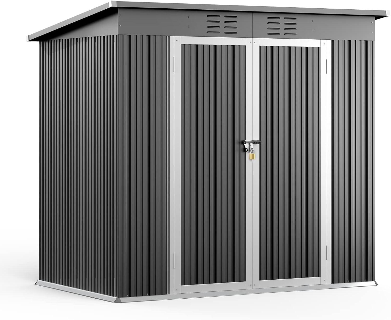 Bealife Outdoor Storage Shed Clearance, Metal Outdoor Storage Cabinet, Waterproof Tool Shed, Lockable Backyard Sheds for Garden, Patio and Lawn (Brown, 5' x 3')