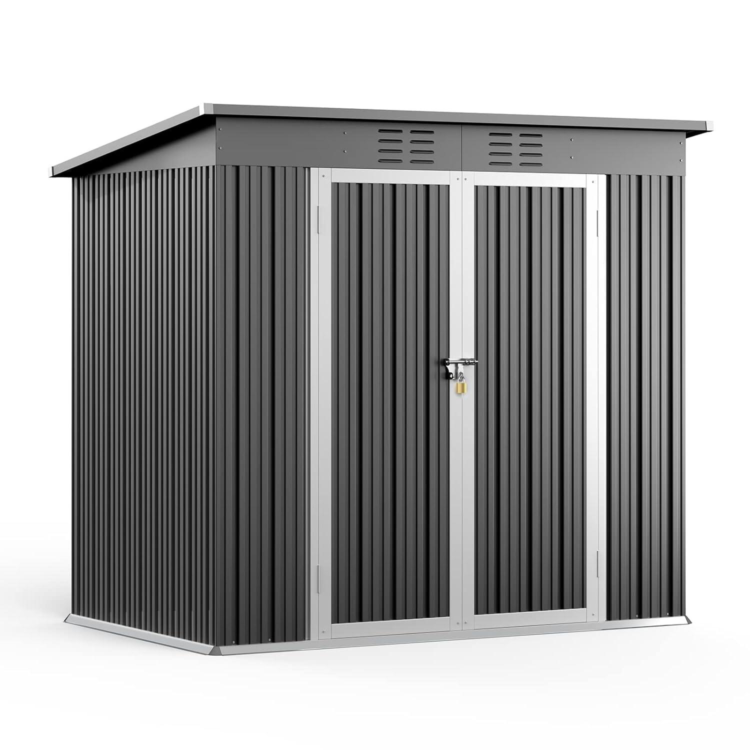 Bealife Outdoor Storage Shed Clearance, Metal Outdoor Storage Cabinet, Waterproof Tool Shed, Lockable Backyard Sheds for Garden, Patio and Lawn (Brown, 5' x 3')