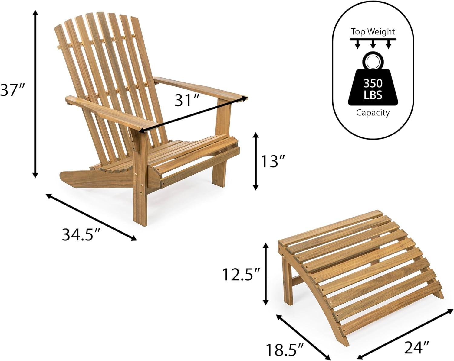 Saranac 2-Piece Traditional Rustic Acacia Wood Adirondack Chair with Detachable Ottoman, Teak Brown - JONATHAN Y