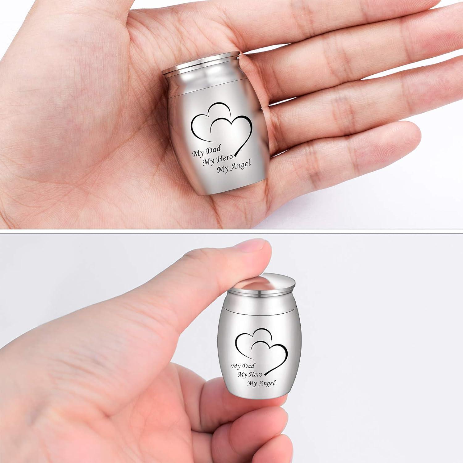 Small Keepsake Urn for Dad Mini Cremation Urns Decorative Memorial Funeral Ashes Holder Silver Engraved Stainless Steel Container for Dad Father 1.57 x 1.18 Inch-My Dad My Hero My Angel