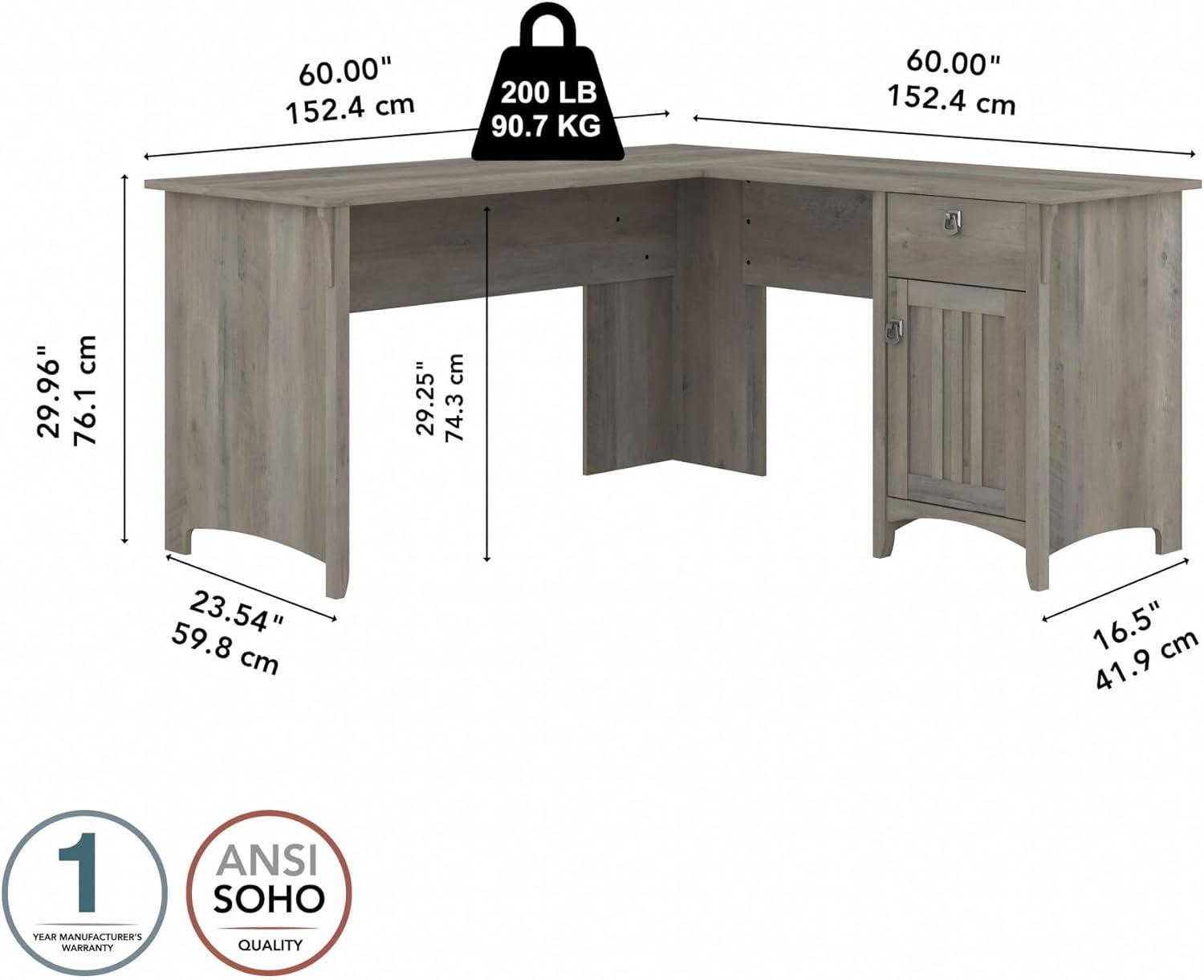 Bush Furniture Salinas 60" L Shaped Desk with Storage, Driftwood Gray