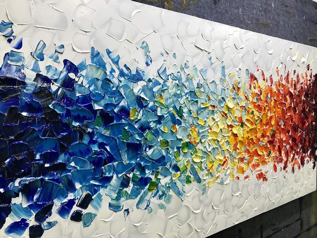 AMEI Art,24X48Inch Hand-Painted On Canvas Colorful White Background Abstract Oil Paintings Multi Color Wall Art Wood Inside Framed Ready to Hang