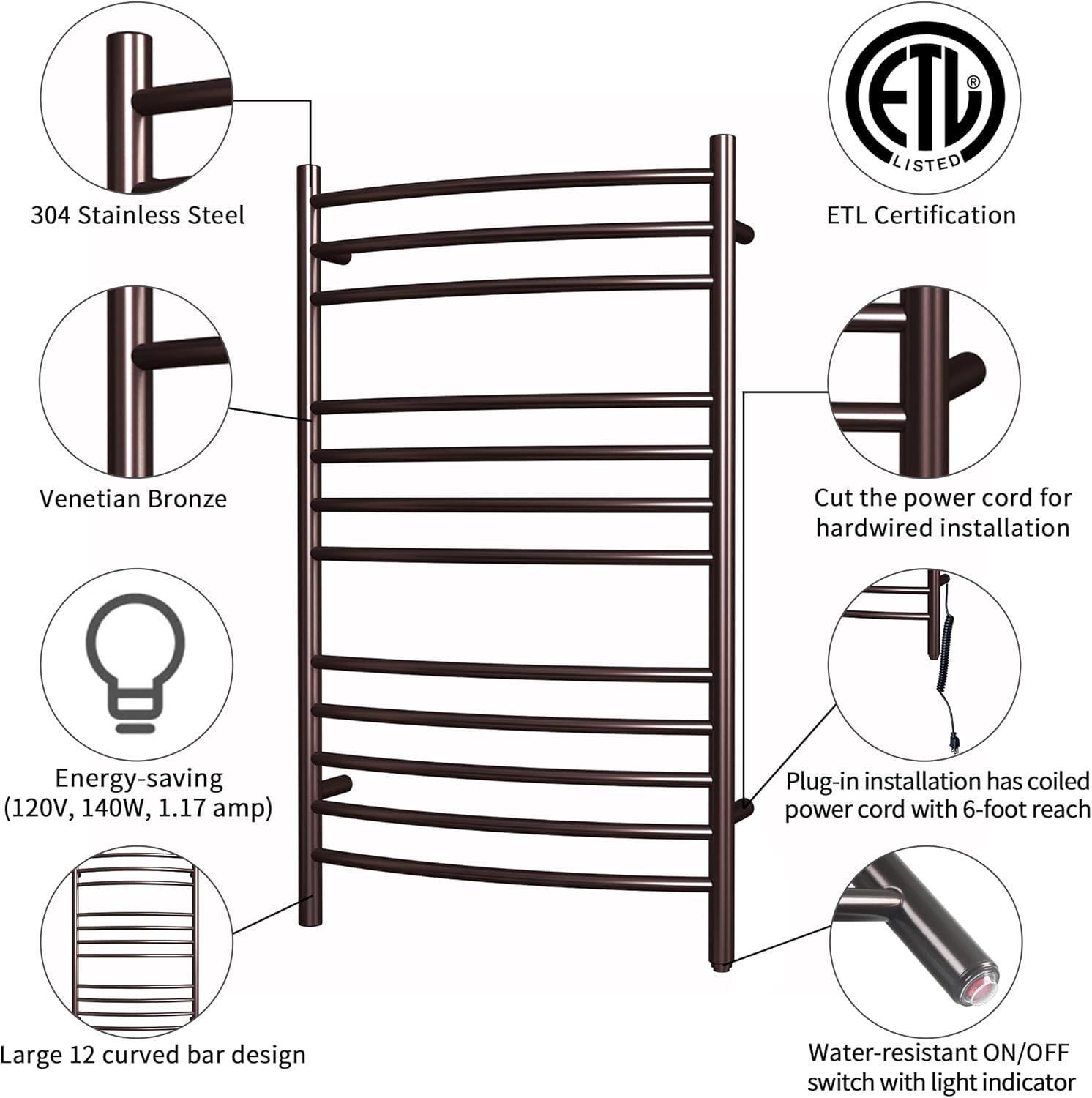 Electric Towel Warmer with Timer and Temperature Control