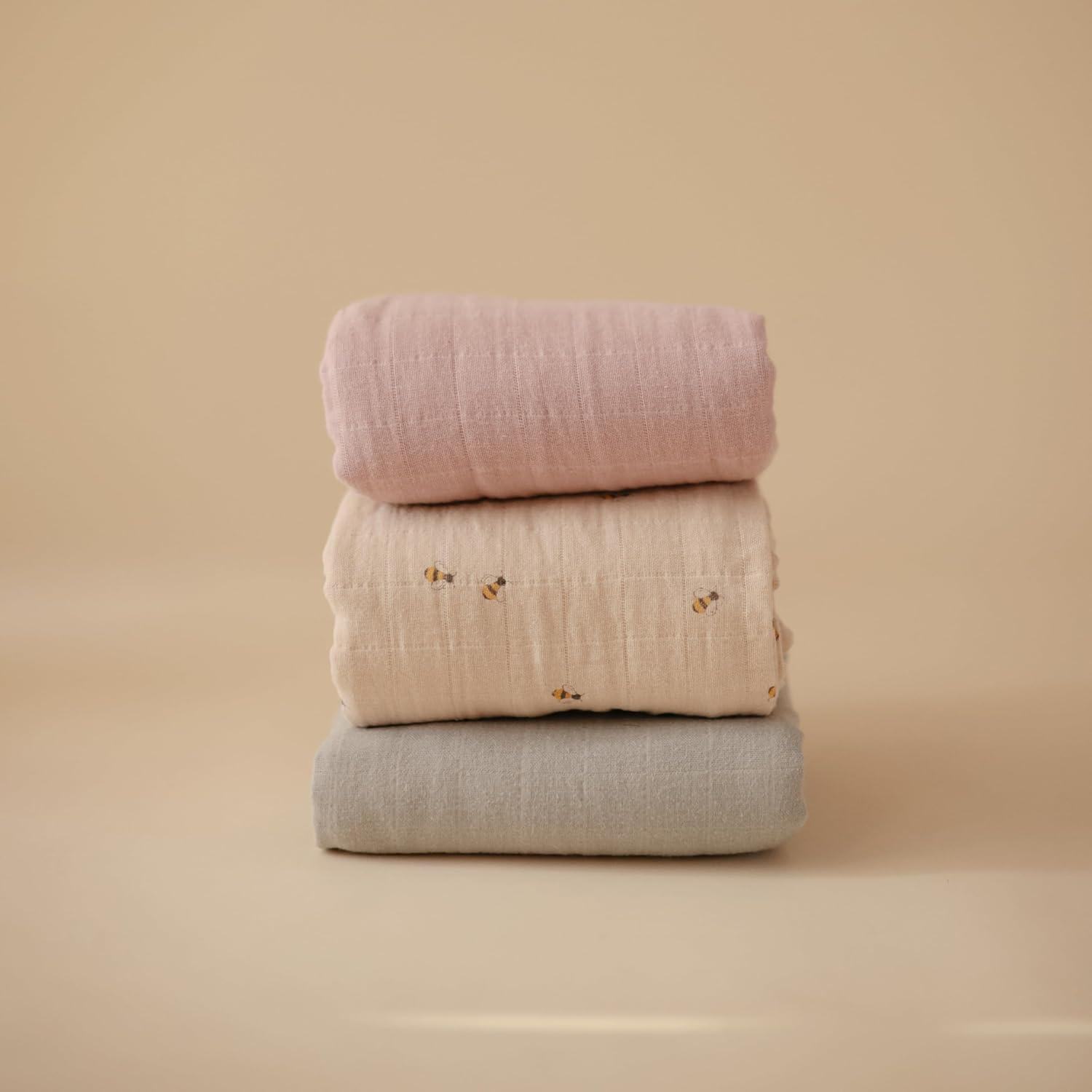 Organic Cotton Muslin Swaddle Blanket Natural Stripe One Size