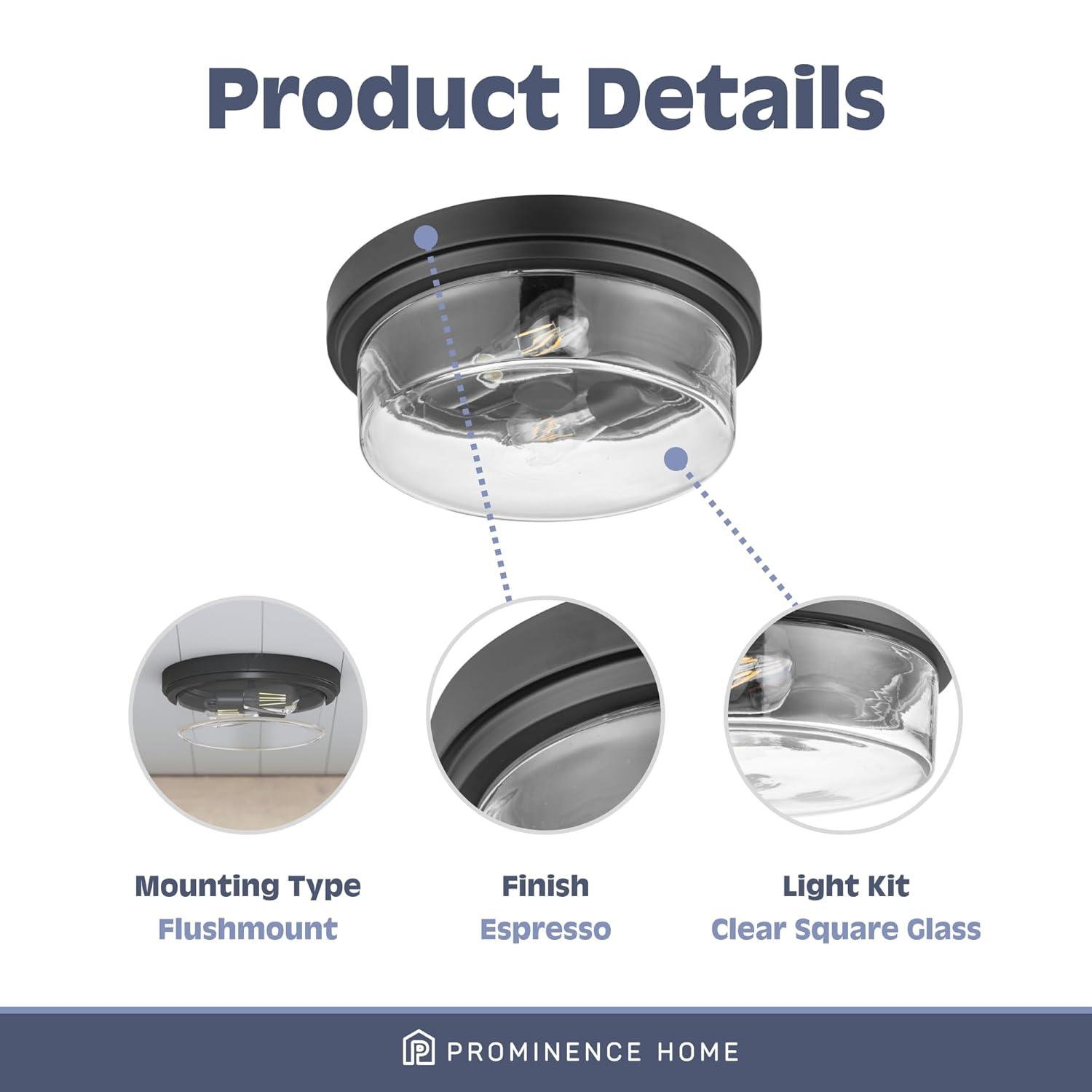 Prominence Home Madelyn 13" Bronze Flush Mount Indoor/Outdoor Light with Square Clear Glass Shade