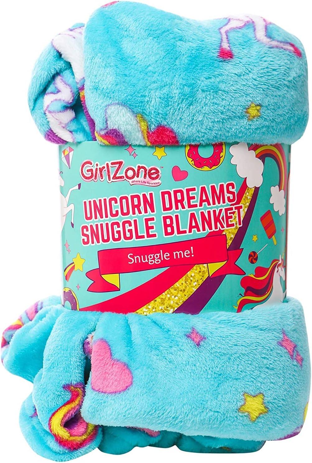 GirlZone Unicorn Fleece Blankets for Girls, Large Fluffy Blankets for Teen Girls with Cute Unicorn and Mermaid Designs