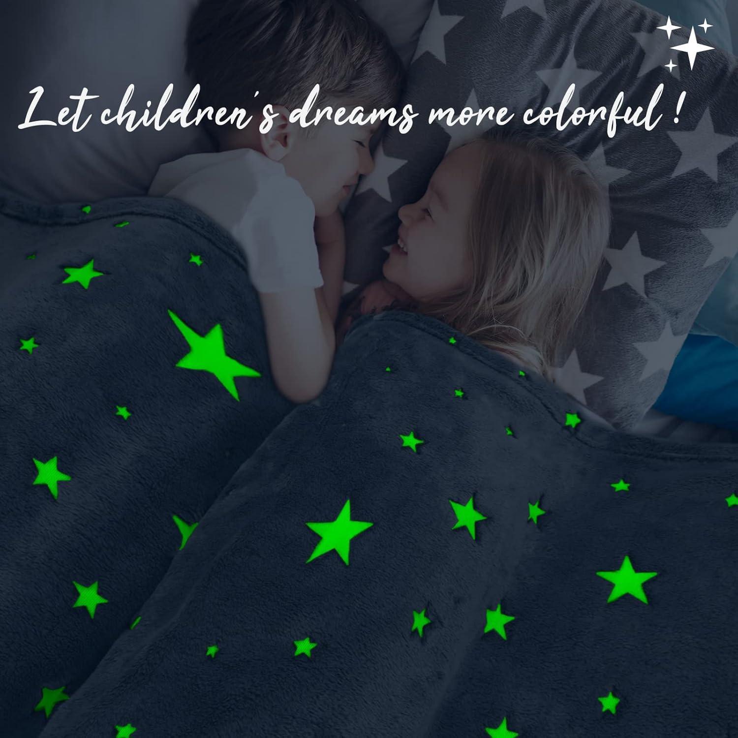 Glow in The Dark Blanket for Kids Unique Birthday Gifts for Girls Boys Teens Soft Cozy Warm Fuzzy Cute Throw Blanket All Seasons Gray Glowing Stars Blankets for Couch Sofa Bed 50"×60"