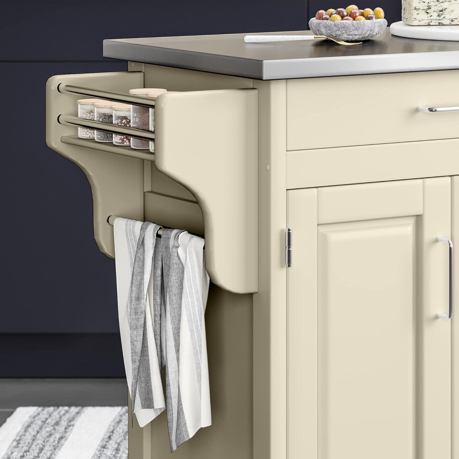 Off-White Stainless Steel Top Kitchen Cart with Storage