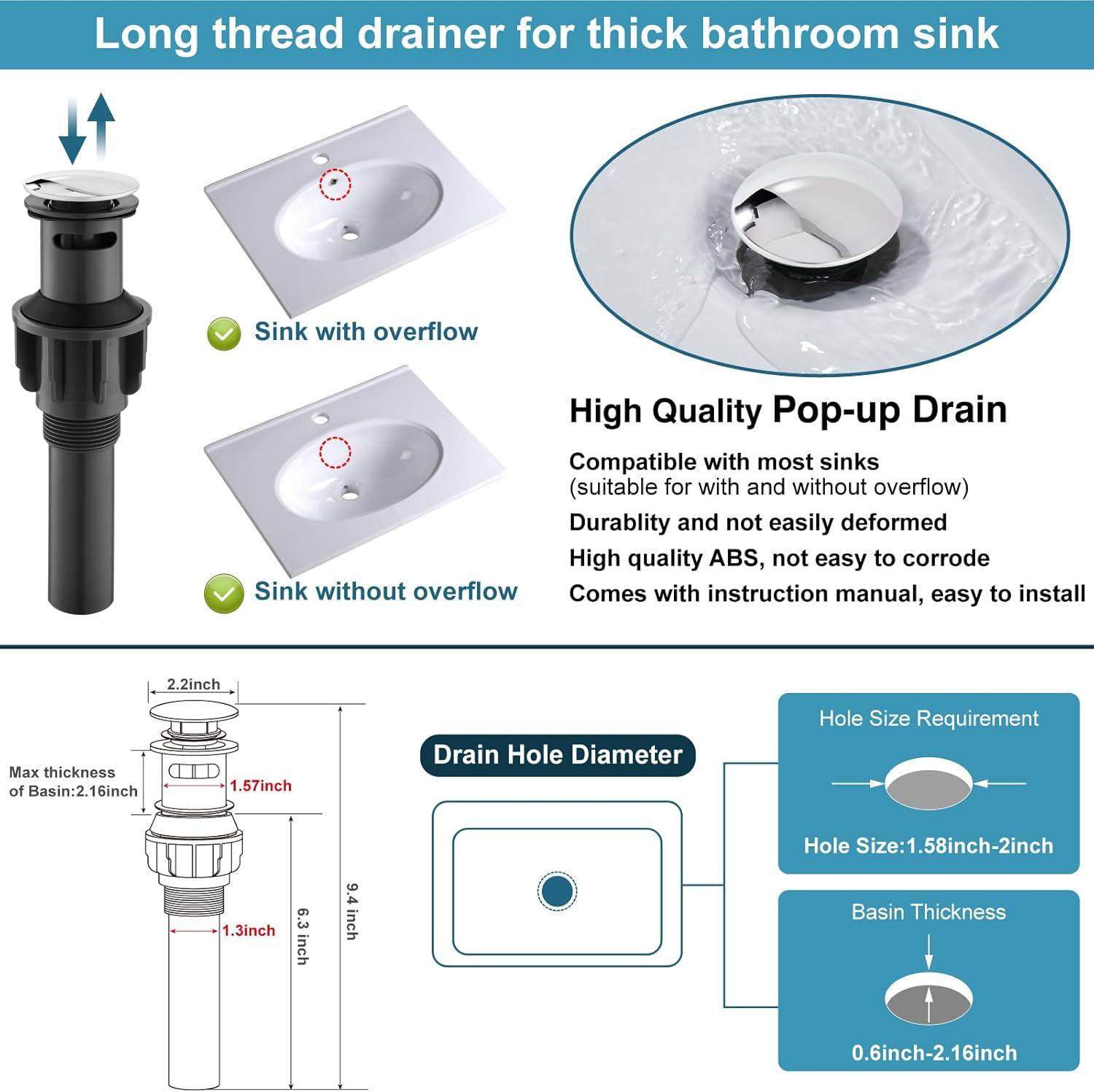 Midanya Waterfall Spout Bathroom Faucet Single Handle 1 Hole Bathroom Sink Faucet,Modern RV Lavatory Vanity Basin Tap with Water Hose,Short Body,Polish Chrome