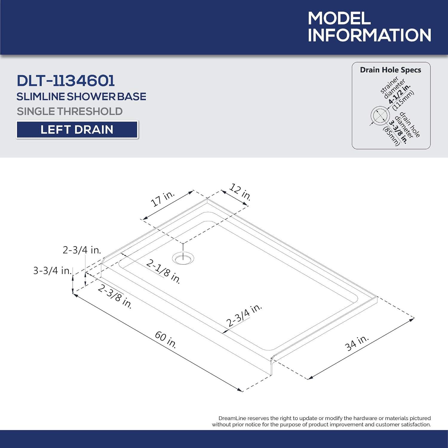 SlimLine 60" x 34" Single Threshold Shower Base