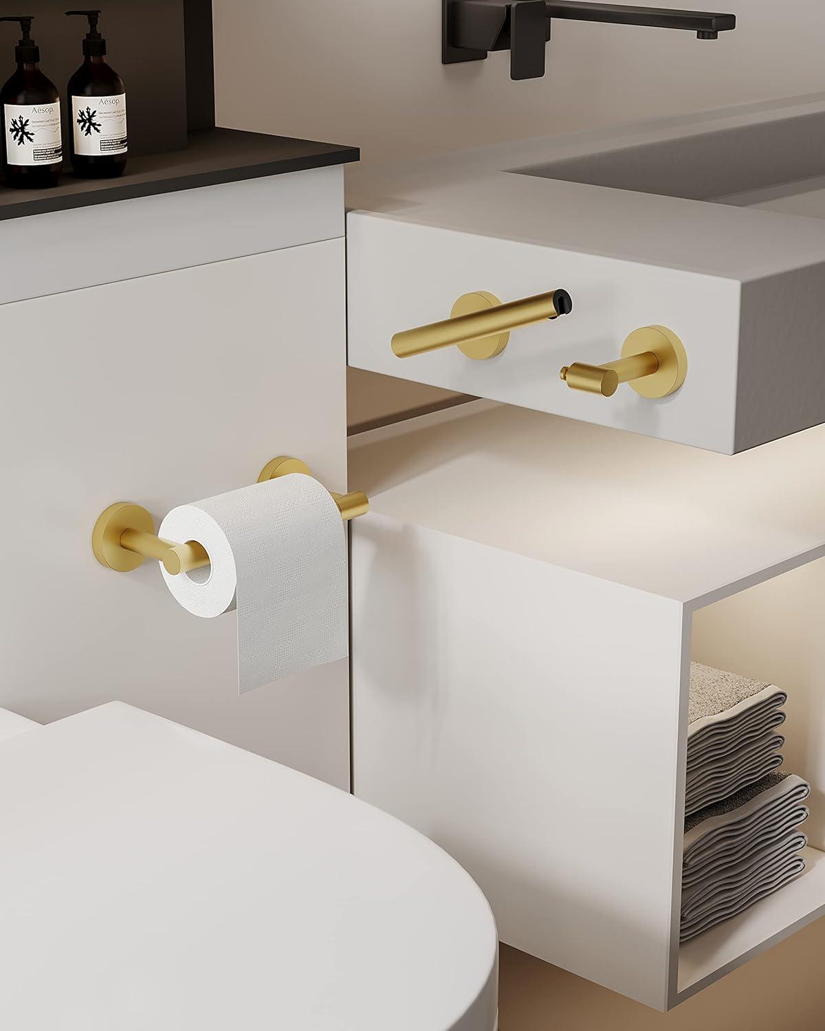 Fixsen Gold Toilet Paper Holder Bathroom Double Post Pivoting Tissue Roll Holder Stainless Steel and Zinc Alloy Wall Mount Detachable (Gold, 1)