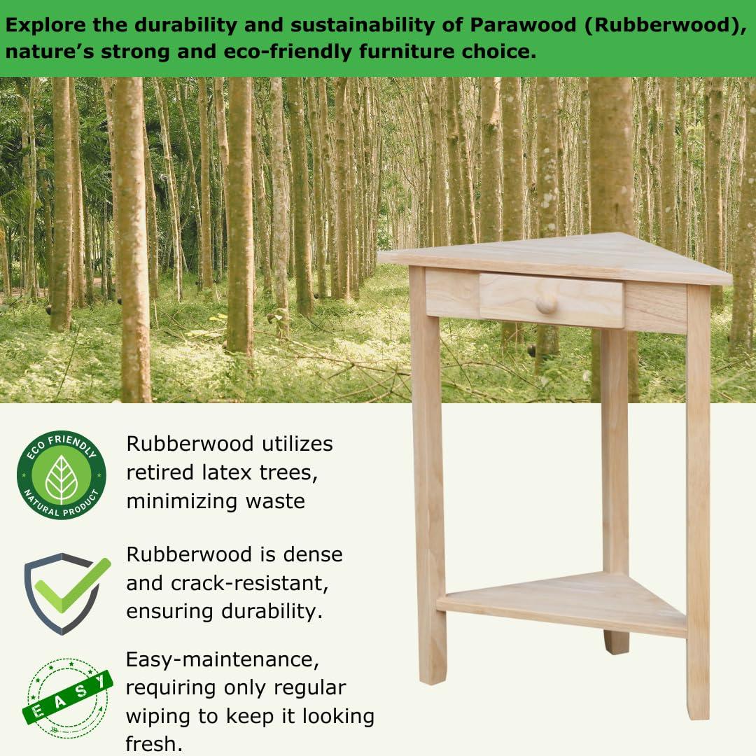 Corner End Table Unfinished - International Concepts: Solid Wood, Triangle Shape, Shelf Storage
