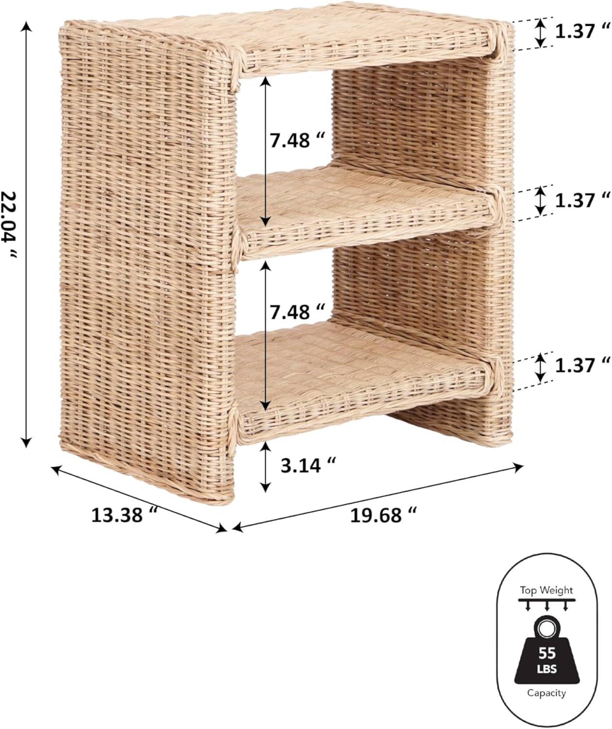 JONATHAN Y Praerie 22" Coastal Bohemian Rattan/Wood 3 Tier End Table, Natural