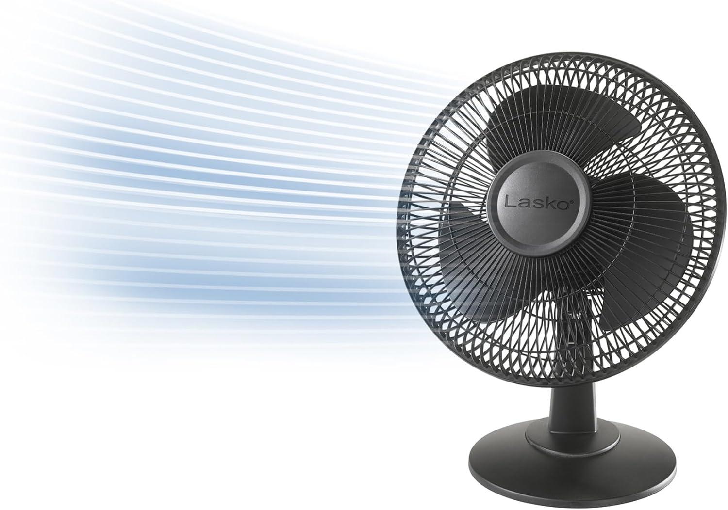 Lasko 2017 Portable 3-Speed 12-Inch Table Fan with Widespread Oscillation and Tilt-Back Fan Head, Black