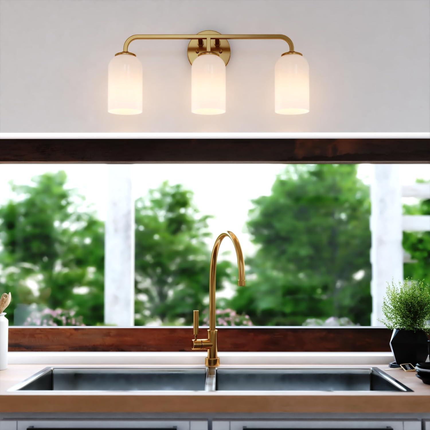 Shelby 23" Gold Brass Bathroom Vanity Light with White Glass