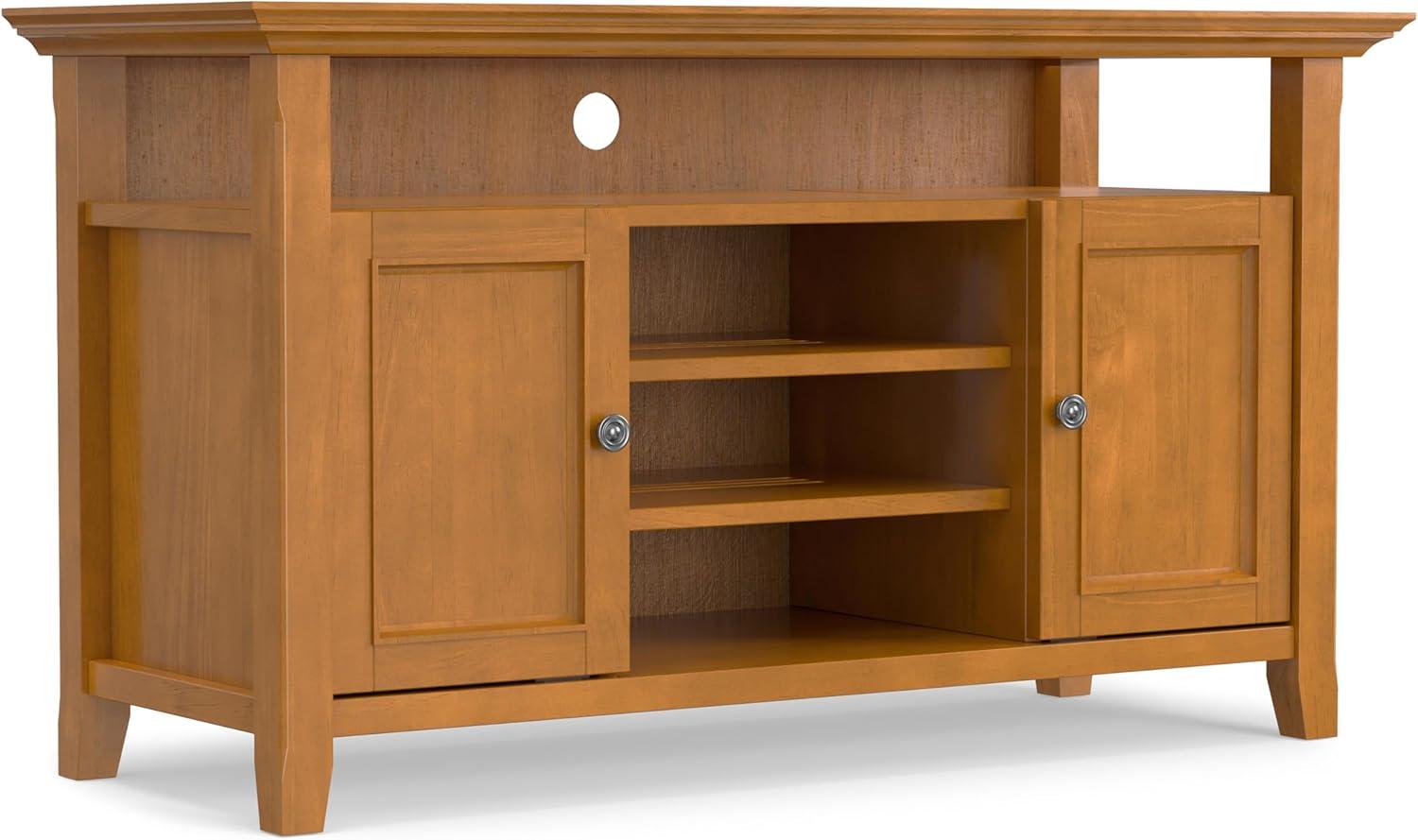 Light Golden Brown Solid Wood TV Media Stand with Cabinets