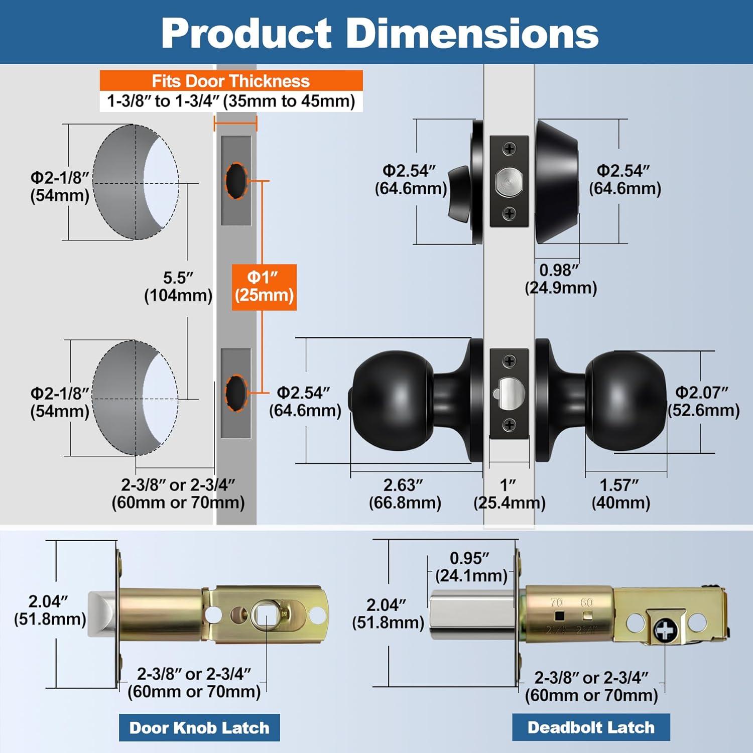 3 Pack Keyed Alike Entry Door Knobs and Single Cylinder Deadbolt Lock Combo Set Security for Entrance and Front Door with Classic Matte Black Finish