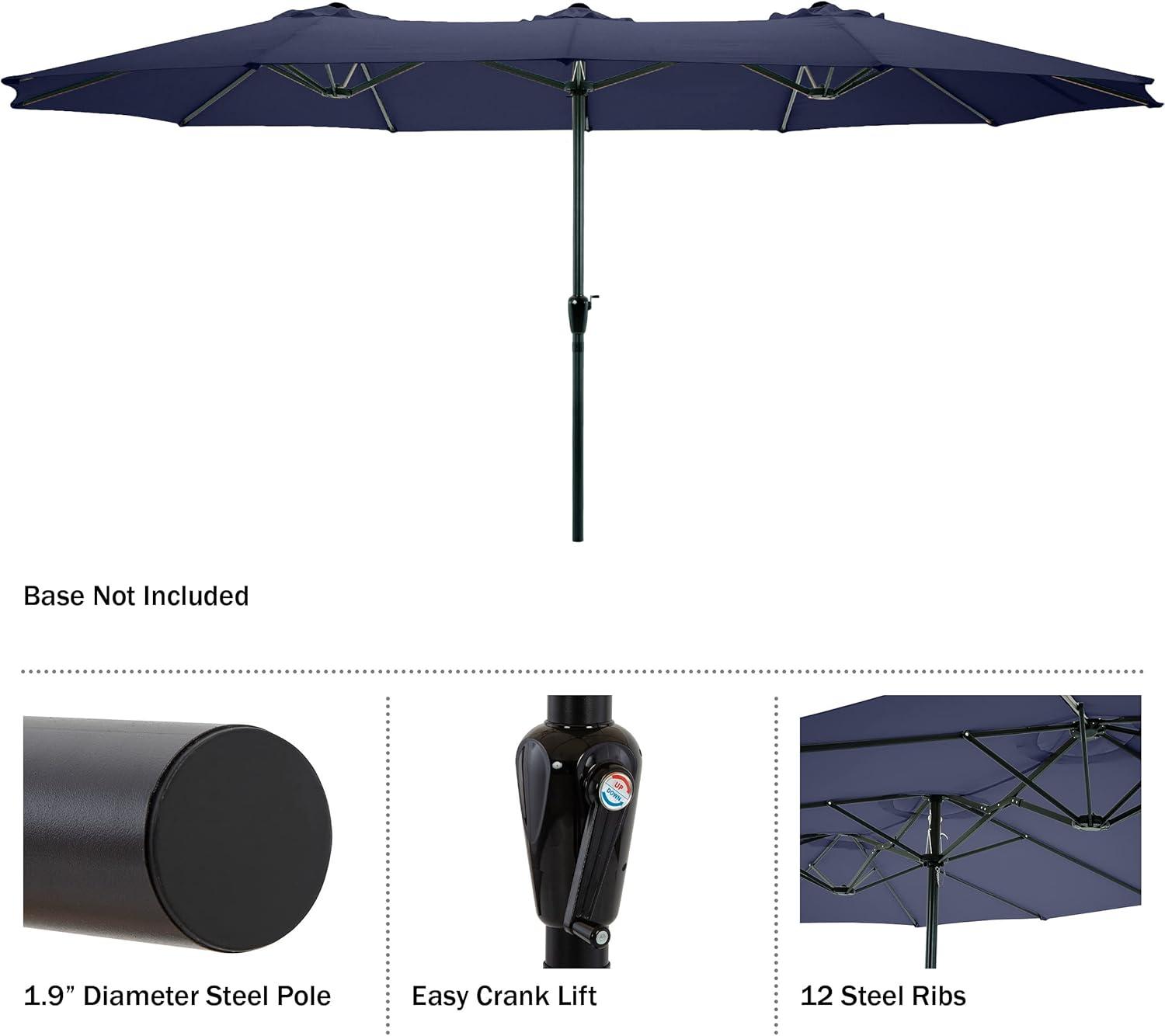 Extra Large Outdoor Umbrella - 15 Ft Double Patio Shade with Easy Hand Crank for Outdoor Furniture, Deck, Backyard, or Pool by Pure Garden (Navy)