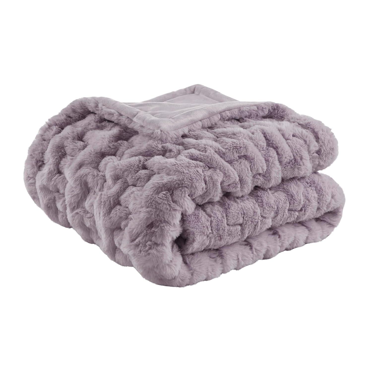 Madison Park Lavender Ruched Fur Throw 50x60"
