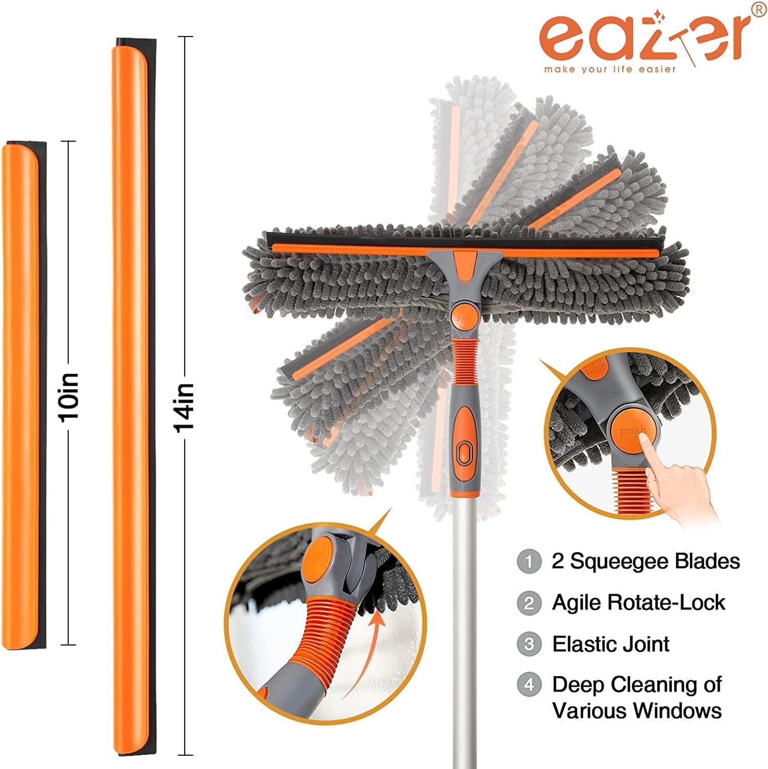 eazer Window Squeegee Cleaner - 2 in 1 Window Cleaning Tool Kit, 62inch Extension Pole Washer Equipment for Car Indoor Outdoor Window Glass