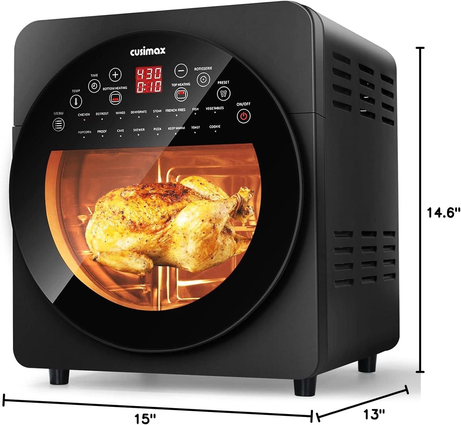 CUSIMAX Air Fryer Toaster Oven, 15.5 Quart Air Fryer Combo, 16-in-1 Air Fryer Toaster Oven, Large Convection Roaster with Rotisserie & Dehydrator, Rich Accessories, Digital Controls,Black