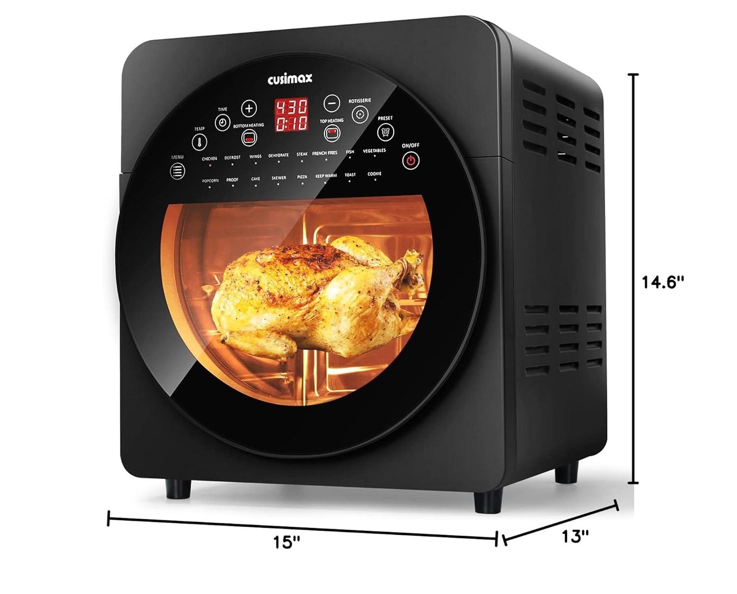 CUSIMAX Air Fryer Toaster Oven, 15.5 Quart Air Fryer Combo, 16-in-1 Air Fryer Toaster Oven, Large Convection Roaster with Rotisserie & Dehydrator, Rich Accessories, Digital Controls,Black