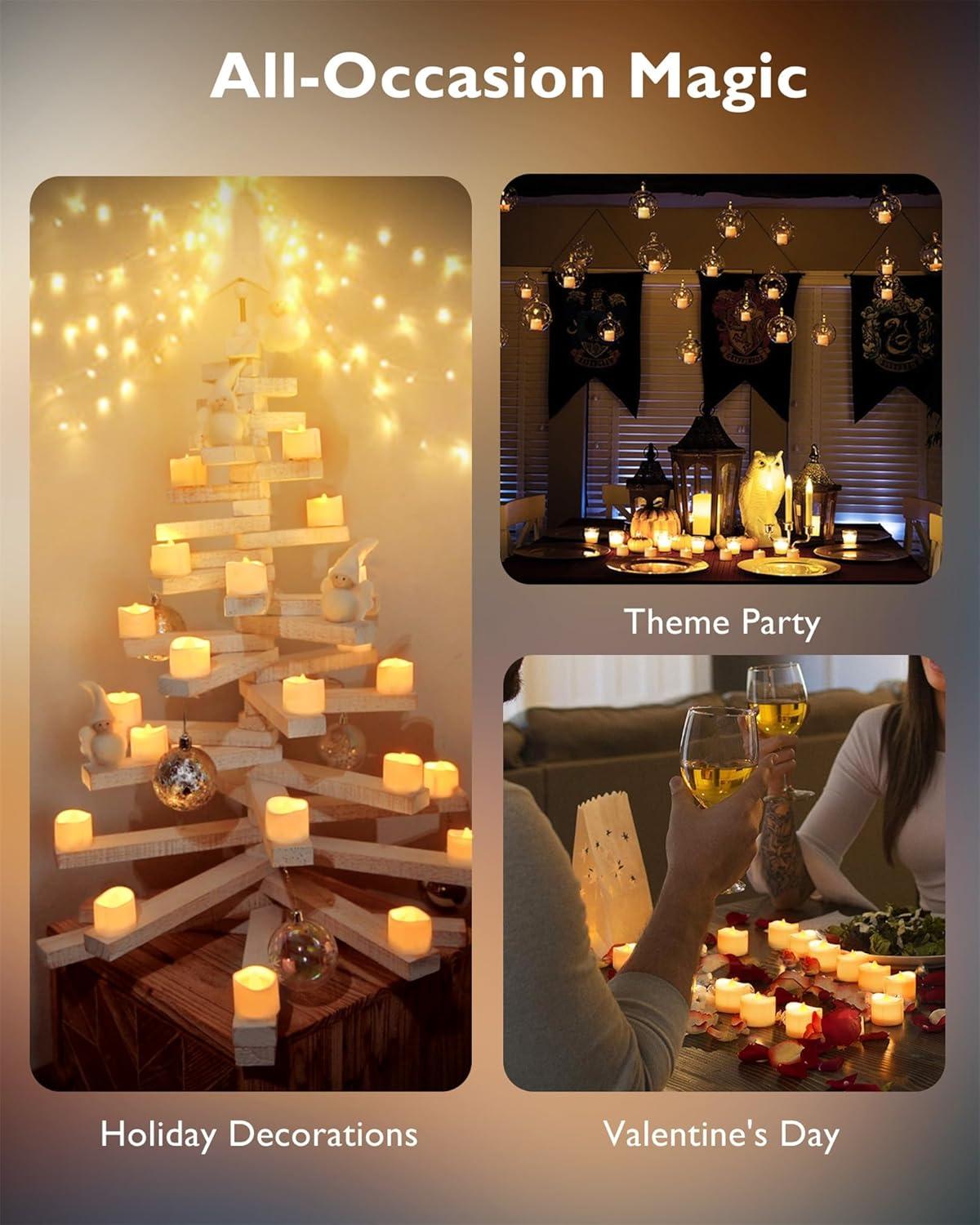 Homemory LED Candles, Battery Tea Lights, Lasts 2X Longer, Realistic Tea Lights Candles. Batteries Included, Bright yellow light, Set of 12