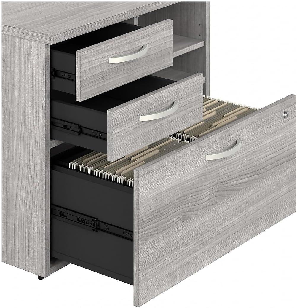 Hybrid Office Storage Cabinet with Drawers in Platinum Gray - Engineered Wood