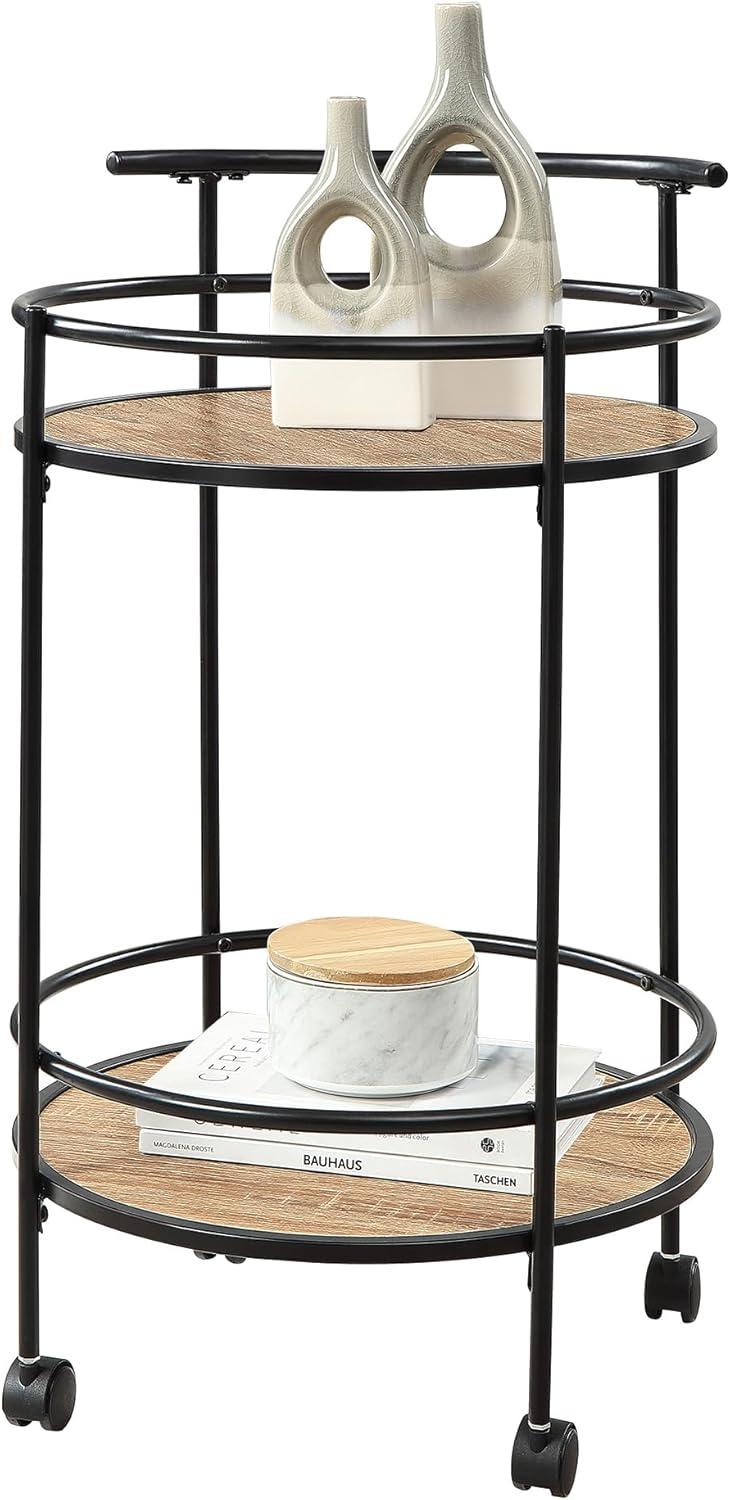 Designs2Go Charlie Serving Bar Cart in Beige Wood with Black Metal Frame