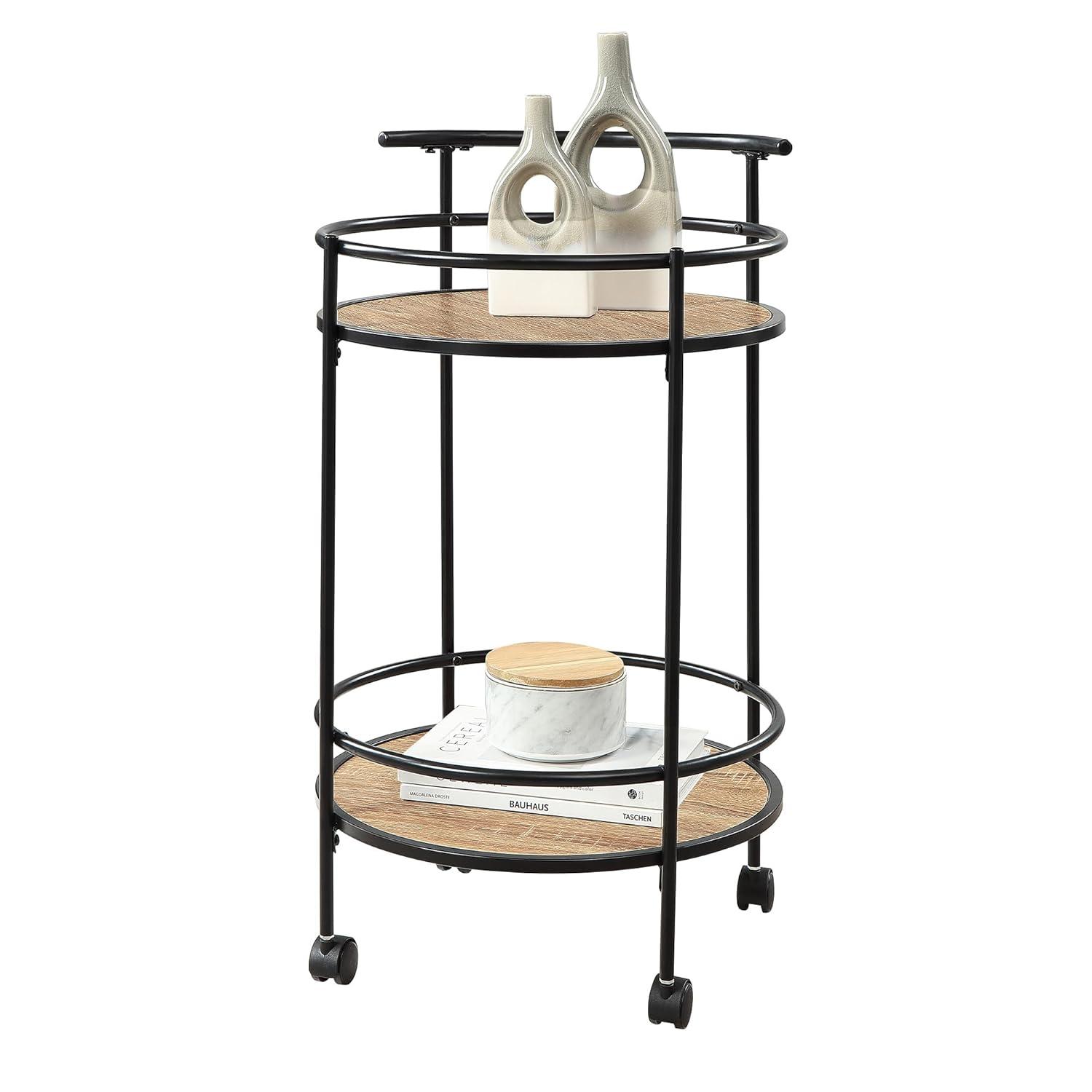 Designs2Go Charlie Serving Bar Cart in Beige Wood with Black Metal Frame