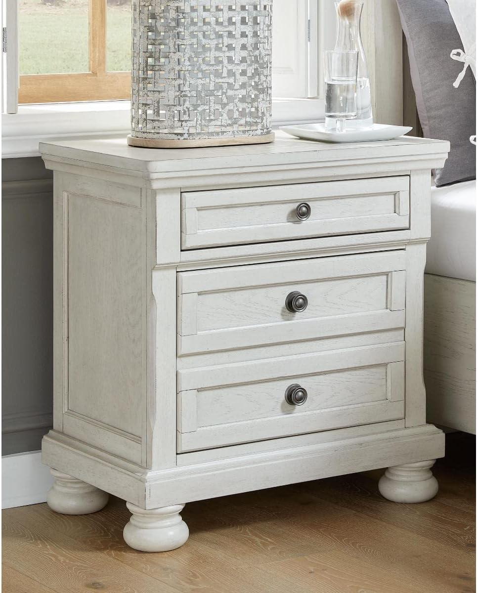 Elegant Antiqued White 2-Drawer Nightstand with Bronze-Tone Hardware