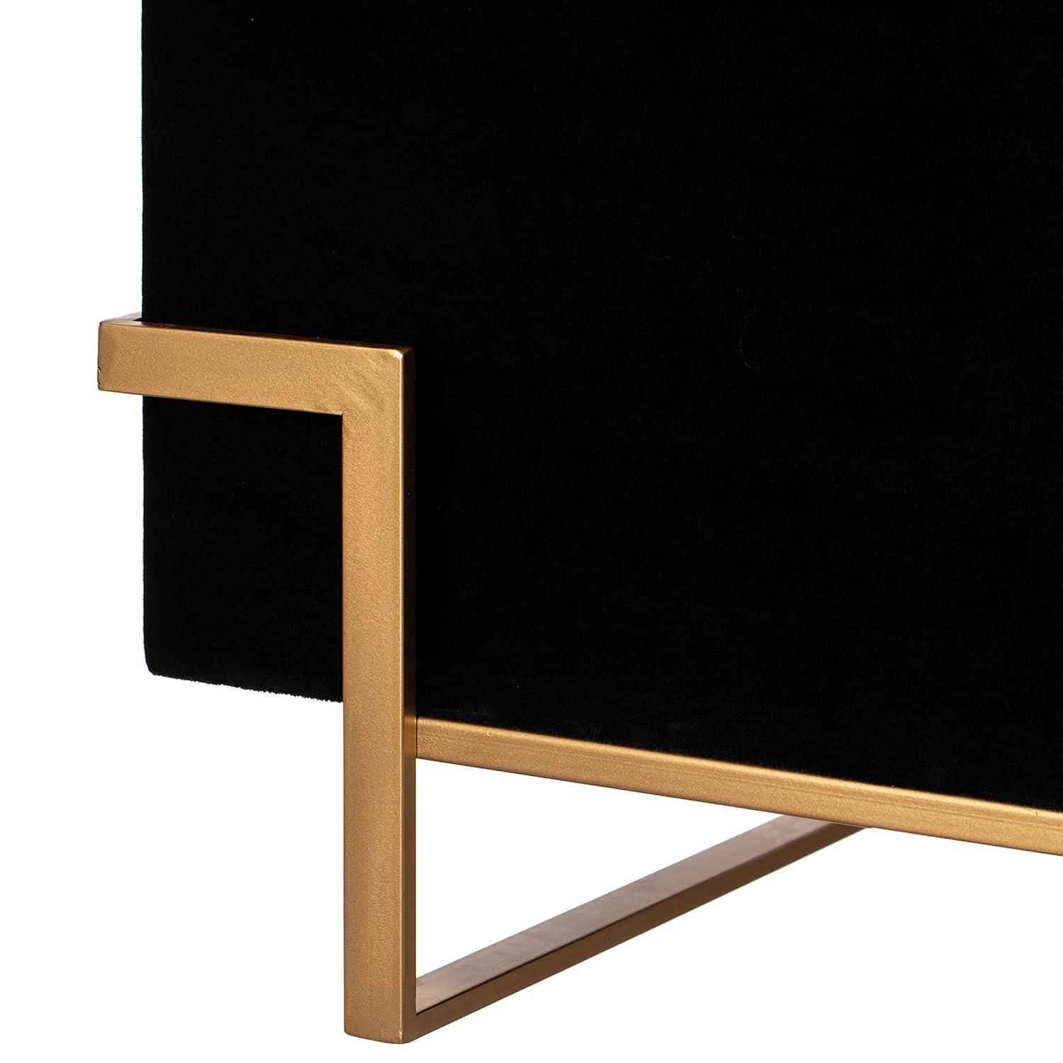 Fabulaxe Rectangle Velvet Storage Ottoman with Abstract Golden Legs | Sitting Bench for Living Room Home Decor with Unique Base Support (Black Large)
